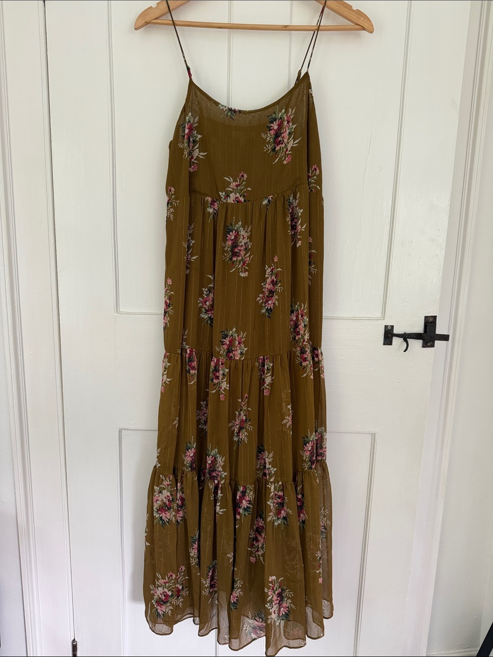 Madewell Olive Floral Tiered Maxi dress size 8